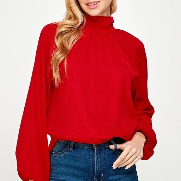Red Bow High Neck Long Sleeve Top NWT - Picture 7 of 8